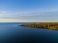 Aerial view of seashore with beach, lagoons. Coastline with sand and water. Landscape. Aerial photography. Birdseye. Sea, beach, s