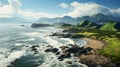 Aerial view seashore with hills