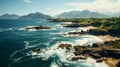 Aerial view seashore with hills