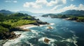 Aerial view seashore with hills