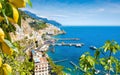 Aerial view of seaside city Amalfi in province of Salerno, Campania, Italy