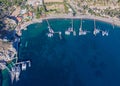 Aerial view of seaside town in the Turkish Bay of Ciftlik Royalty Free Stock Photo