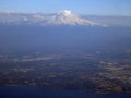 Aerial view Seattle with coast and Mount Rainier visible