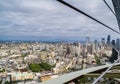 Aerial view Seattle downtown under dramatic cloudy sky