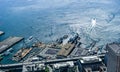 Aerial view of Seattle waterfront, the Alaskan way and the ferry terminal, Washington state Royalty Free Stock Photo