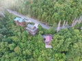 Aerial View of Secluded Mountain Cabins in Lush Forest, Smoky Mountains Royalty Free Stock Photo