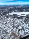 Snow art: Aerial view city blanketed with snow.