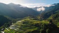 aerial view see the field at sunset rice terraces and mountain beautiful landscape.AI generated