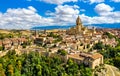 Aerial view of Segovia with the Cathedral in Spain