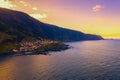 Aerial view of Seixal beach village on Madeira, Portugal at sunset Royalty Free Stock Photo