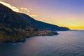 Aerial view of Seixal beach village on Madeira, Portugal at sunset Royalty Free Stock Photo