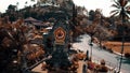 Aerial view of Selamat Jalan goodbye sign in Balinese village