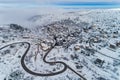 Aerial View of Seli Traditional Greek Village Covered by Snow in