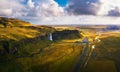 Aerial view of Seljalandsfoss Waterfall in Iceland at sunset Royalty Free Stock Photo