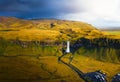 Aerial view of Seljalandsfoss Waterfall in Iceland at sunset Royalty Free Stock Photo