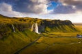 Aerial view of Seljalandsfoss Waterfall in Iceland at sunset Royalty Free Stock Photo