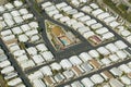 Aerial view of Senior retirement community of mobile homes in Ventura County, Ojai, CA