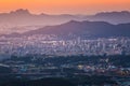 Aerial view of Seoul And there is Bukhansan Mountain in the background, South Korea