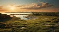 Golden Hour A Hyper Realistic Archipelago With Grassy Fields Royalty Free Stock Photo