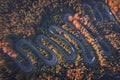 Aerial view of a serpent road at Cheia, Romania Royalty Free Stock Photo