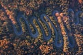 Aerial view of a serpent road at Cheia, Romania Royalty Free Stock Photo