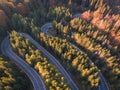 Aerial view of a serpent road at Cheia, Romania Royalty Free Stock Photo
