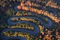 Aerial view of a serpent road at Cheia, Romania Royalty Free Stock Photo