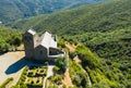 Aerial view of Serrabone Priory building, France Royalty Free Stock Photo