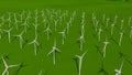 Aerial view of a set of turbines forming a Wind Farm on a green field during the day. Royalty Free Stock Photo