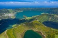 Aerial view of Sete Cidades at Lake Azul on the island Sao Miguel Azores, Portugal. Photo made from above by drone