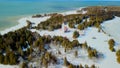 Aerial view of Seul Choix point lighthouse in Michigan upper peninsula