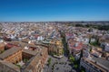 Aerial View of Seville and Plaza Virgen de Los Reyes Square - Seville, Andalusia, Spain Royalty Free Stock Photo