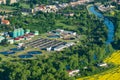 Aerial view of sewage treatment plant