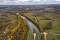 Aerial view of the Seym River at Baturyn in Ukraine. Beautiful autumn river landscape. Royalty Free Stock Photo