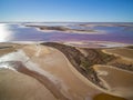 Aerial view of shallow pink salt lake Tyrrel. Royalty Free Stock Photo