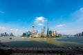 Aerial view of Shanghai, China city skyline with Huangpu River Royalty Free Stock Photo