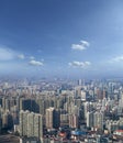 Aerial view of Shanghai cityscape, modern skyscraper city in misty sky background behind pollution haze, in Shanghai, China Royalty Free Stock Photo