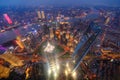 Aerial view of Shanghai Downtown, China. Financial district and business centers in smart city in Asia. Top view of skyscraper and Royalty Free Stock Photo