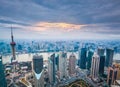 Aerial view of shanghai at dusk Royalty Free Stock Photo