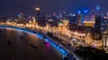 Aerial view Shanghai at night The Bund, The Bund in Shanghai is a famous waterfront area in central Shanghai at night, China