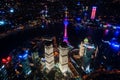 Aerial view of shanghai at night from Shanghai Tower. Shanghai city skyline, Panoramic view of shanghai city skyline and Royalty Free Stock Photo