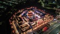 Aerial view of Shanghai old town street decorated with red chinese lanterns at night. Street market in Kelapa Gading, Chinese Royalty Free Stock Photo