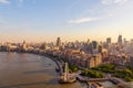 Aerial view of Shanghai skyline and the Bund waterfront promenade in China Royalty Free Stock Photo