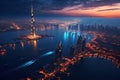 Aerial view of shanghai skyline at night,China, Dubai and the Persian gulf at, AI Generated