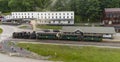 Aerial View of A Shay Locomotive Getting Ready to Push Passenger Coaches