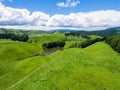 Aerial view sheep farm hill, Rotorua, New Zealand Royalty Free Stock Photo