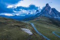 Aerial view sheep flock grazing on Passo Giau. One of most popular travel destination in Dolomites, Italy Royalty Free Stock Photo