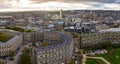 Aerial view of Sheffield city centre skyline and Park Hill Estate at sunset Royalty Free Stock Photo