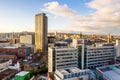Aerial view of Sheffield city centre skyline at sunset Royalty Free Stock Photo