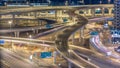 Aerial view of a sheikh zayed road intersection in a big city timelapse. Royalty Free Stock Photo